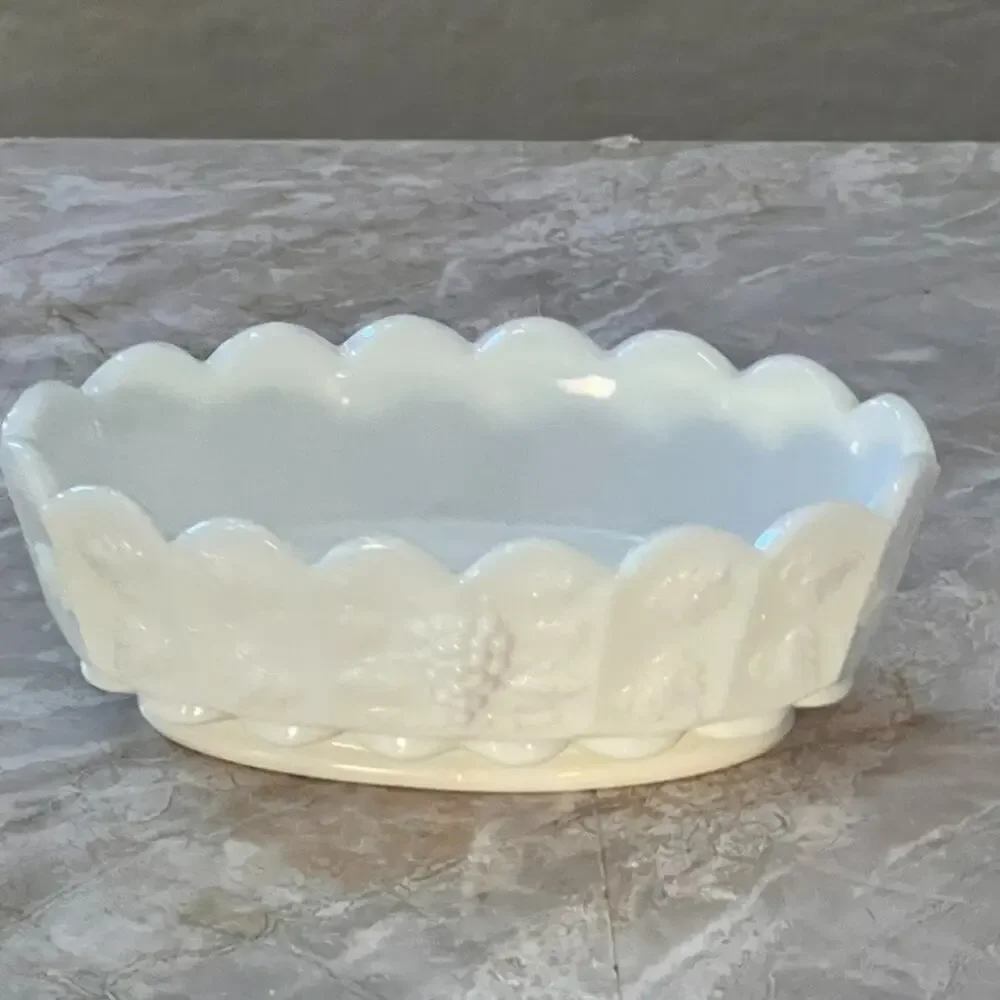 Westmoreland Milk Glass White Paneled Grape Candy Nut Dish 6.5 in